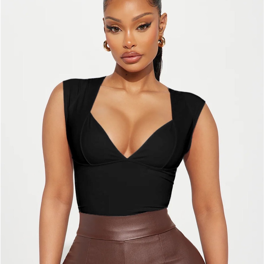 Fashion Nova Salty Sweet Plunge Neck Top Black NWT